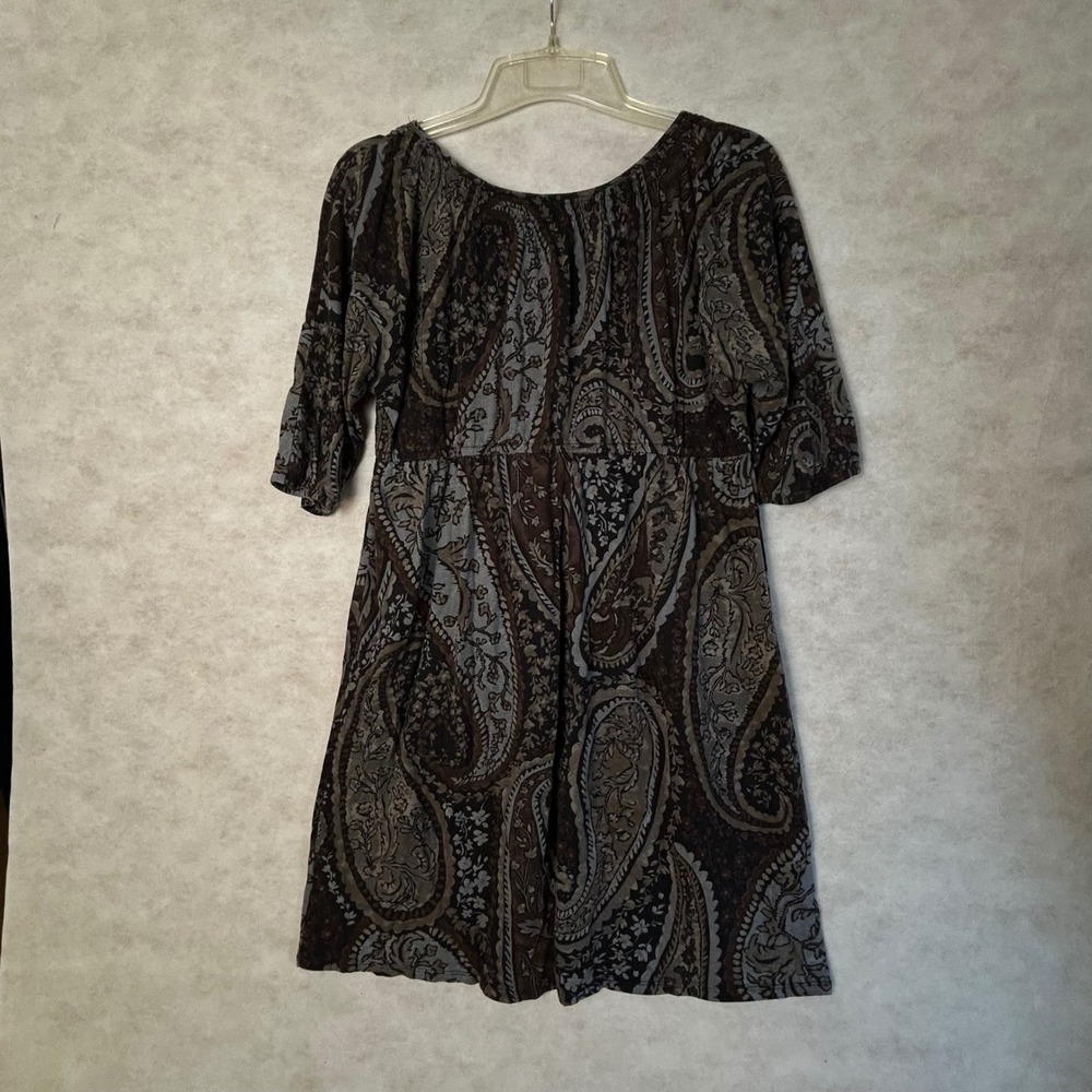 Sonoma Life + Style Women XL Paisley Mini Dress Brown Blue Boho Empire Waist - Picture 6 of 6
